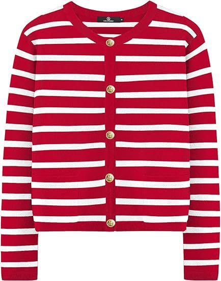 Ember's Whisper Striped Knit Jacket (Red and White)