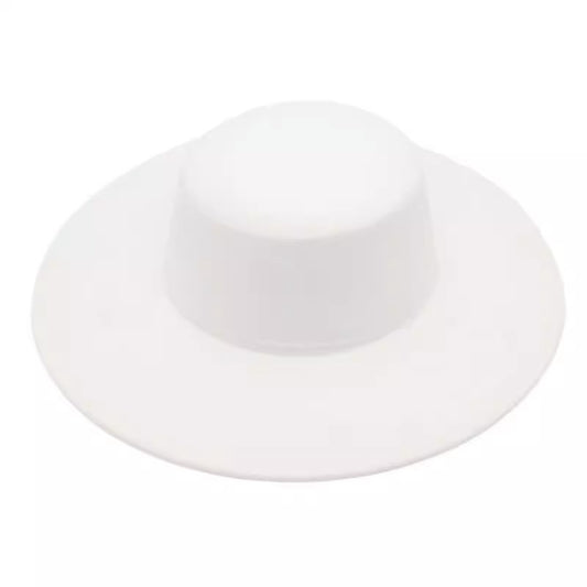 Velvet Allure Wide-Brim Fedora Hat (White)